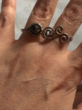 Or Paz Sterling Hematite Double Swirl Ring Size 9